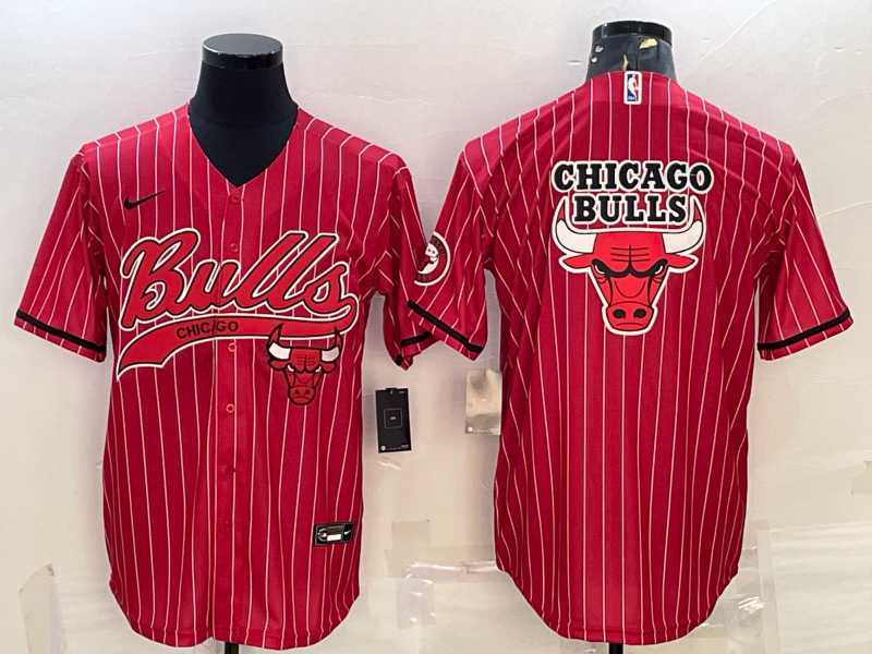 Mens Chicago Bulls Blank Red Pinstripe Team Big Logo With Patch Cool Base Stitched Baseball Jersey->chicago bulls->NBA Jersey